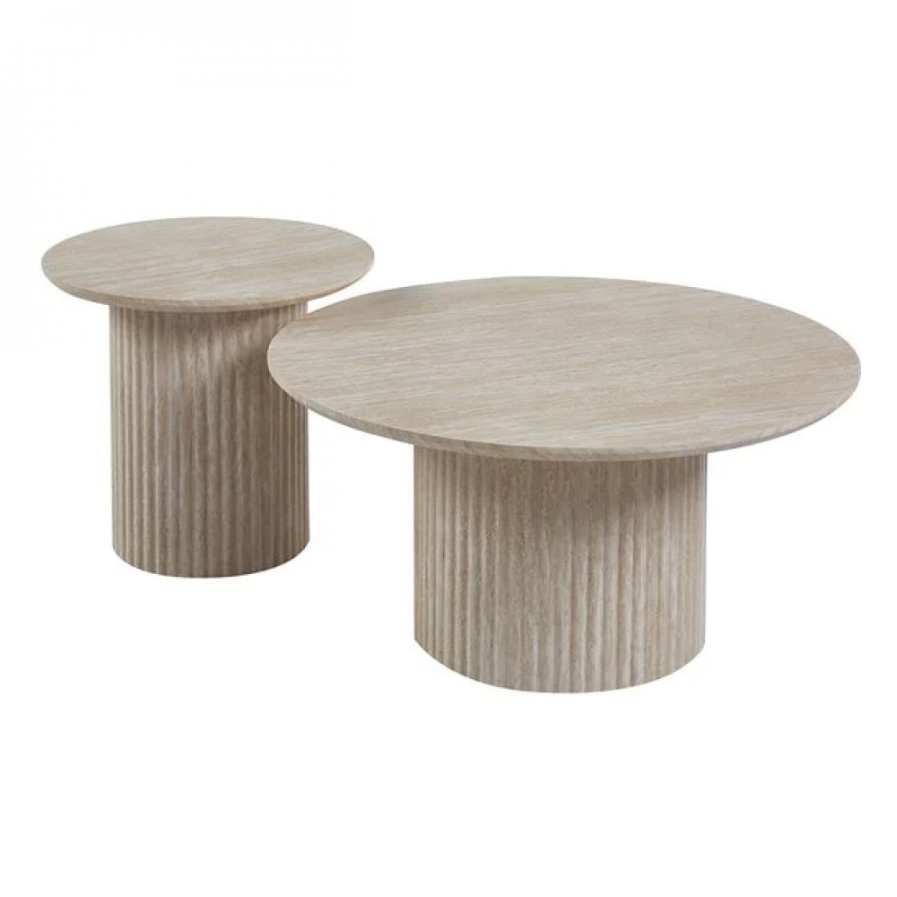 Σετ τραπέζια σαλονιού "DIAZ" 2τμχ από mdf σε χρώμα natural stone Φ50&Φ80