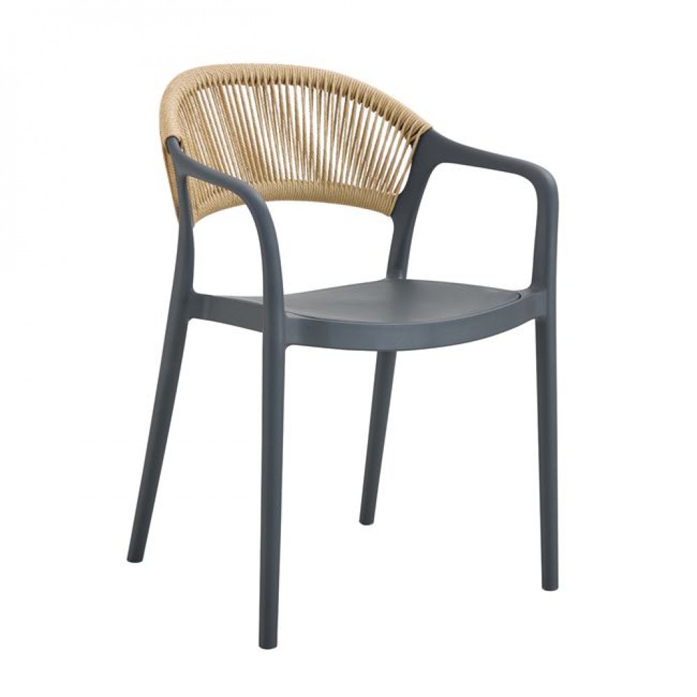 Πολυθρόνα "DONNA" από pp/σχοινί σε χρώμα ανθρακί/φυσικό 56x54x81