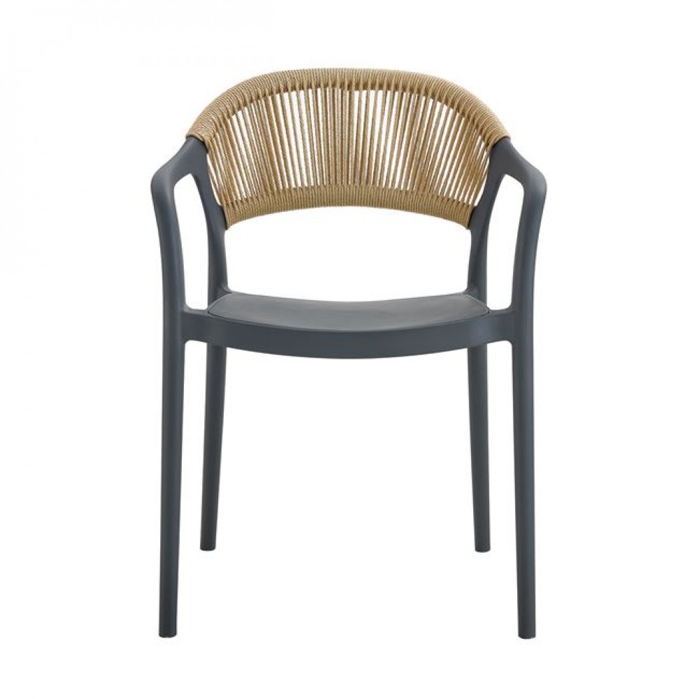 Πολυθρόνα "DONNA" από pp/σχοινί σε χρώμα ανθρακί/φυσικό 56x54x81
