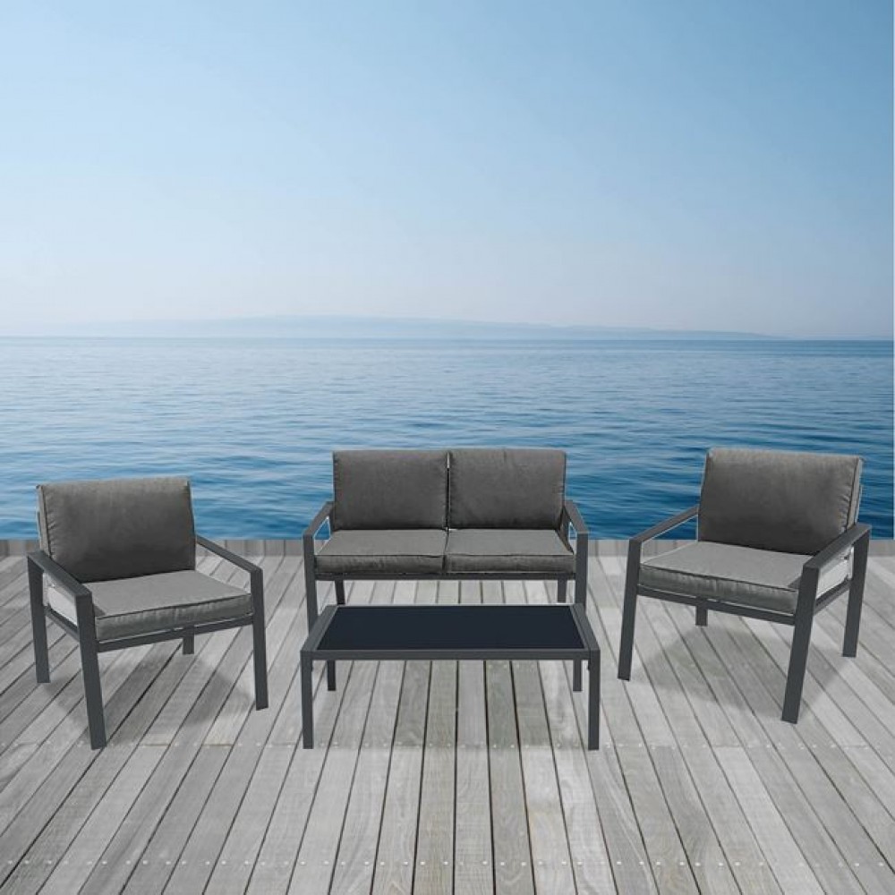 Σετ κήπου "RIVIAN" 4τμχ από μέταλλο/ύφασμα σε χρώμα ανθρακί 120x79x73