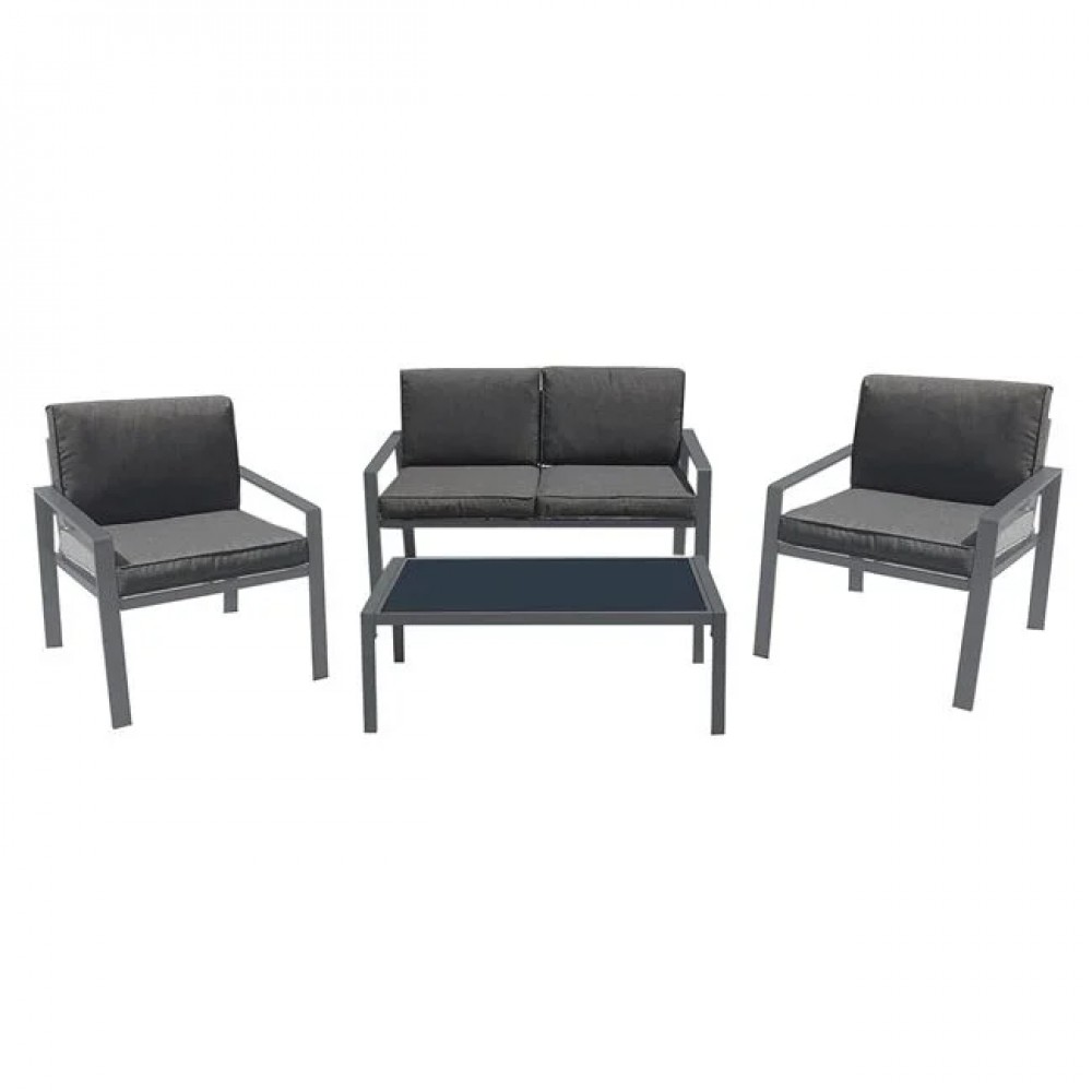 Σετ κήπου "RIVIAN" 4τμχ από μέταλλο/ύφασμα σε χρώμα ανθρακί 120x79x73