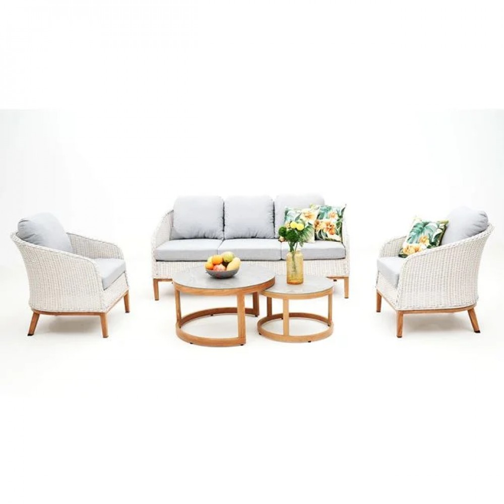 Σετ σαλόνι κήπου "IBIZA" 5τμχ από αλουμίνιο/wicker σε χρώμα λευκό/φυσικό/γκρι 182x78x79