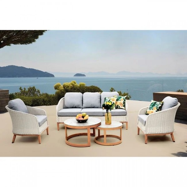 Σετ σαλόνι κήπου "IBIZA" 5τμχ από αλουμίνιο/wicker σε χρώμα λευκό/φυσικό/γκρι 182x78x79