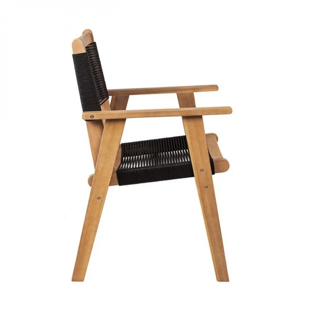 Πολυθρόνα "COFFEE" από ξύλο/rope wicker σε χρώμα φυσικό/μαύρο 58x56x87