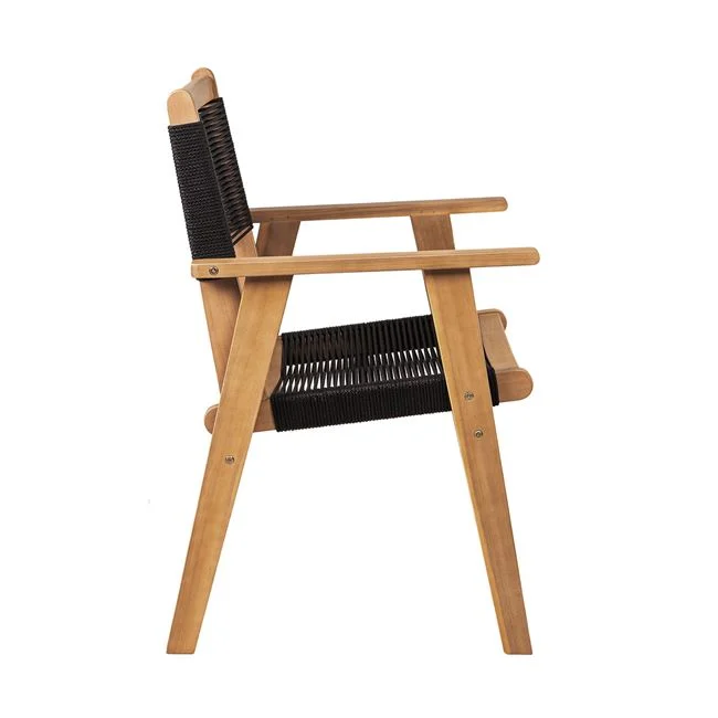 Πολυθρόνα "COFFEE" από ξύλο/rope wicker σε χρώμα φυσικό/μαύρο 58x56x87