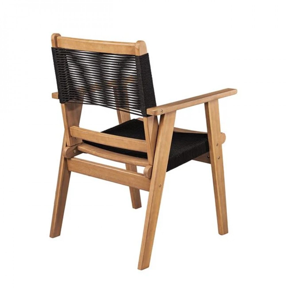 Πολυθρόνα "COFFEE" από ξύλο/rope wicker σε χρώμα φυσικό/μαύρο 58x56x87