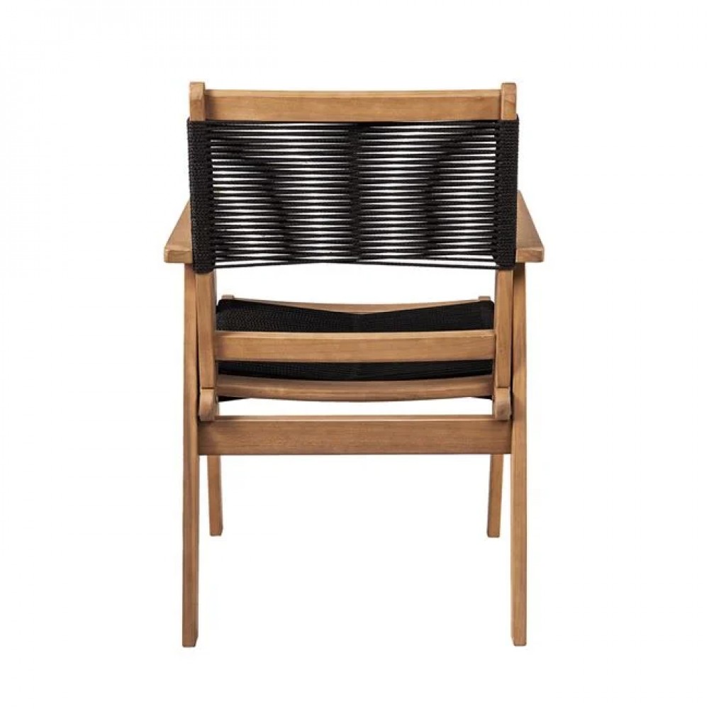 Πολυθρόνα "COFFEE" από ξύλο/rope wicker σε χρώμα φυσικό/μαύρο 58x56x87