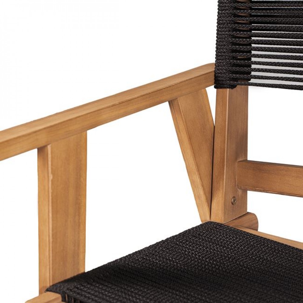 Πολυθρόνα "COFFEE" από ξύλο/rope wicker σε χρώμα φυσικό/μαύρο 58x56x87