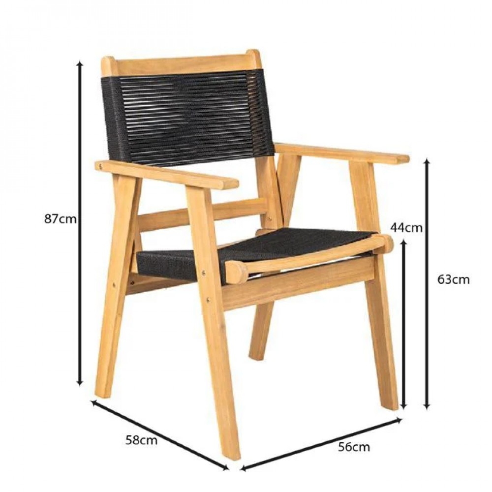 Πολυθρόνα "COFFEE" από ξύλο/rope wicker σε χρώμα φυσικό/μαύρο 58x56x87