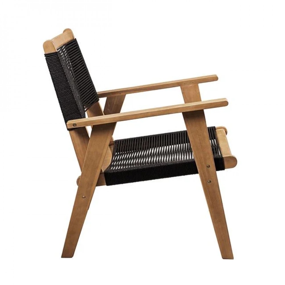 Πολυθρόνα καθιστικού "COFFEE" από ξύλο/rope wicker σε χρώμα φυσικό/μαύρο 66x71x84