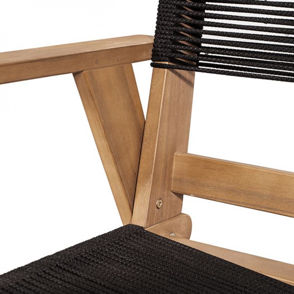 Πολυθρόνα καθιστικού "COFFEE" από ξύλο/rope wicker σε χρώμα φυσικό/μαύρο 66x71x84