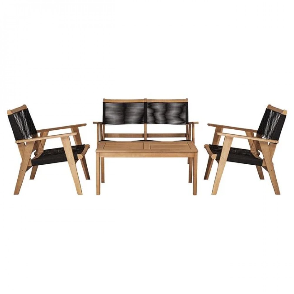 Πολυθρόνα καθιστικού "COFFEE" από ξύλο/rope wicker σε χρώμα φυσικό/μαύρο 66x71x84