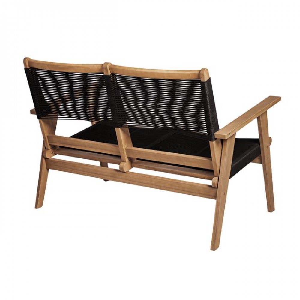 Καναπές καθιστικού διθέσιος "COFFEE" από ξύλο/rope wicker σε χρώμα φυσικό/μαύρο 129x71x84