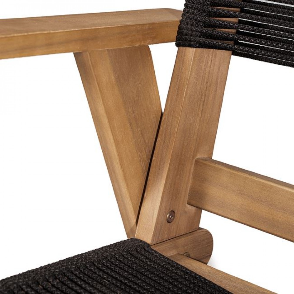 Καναπές καθιστικού διθέσιος "COFFEE" από ξύλο/rope wicker σε χρώμα φυσικό/μαύρο 129x71x84