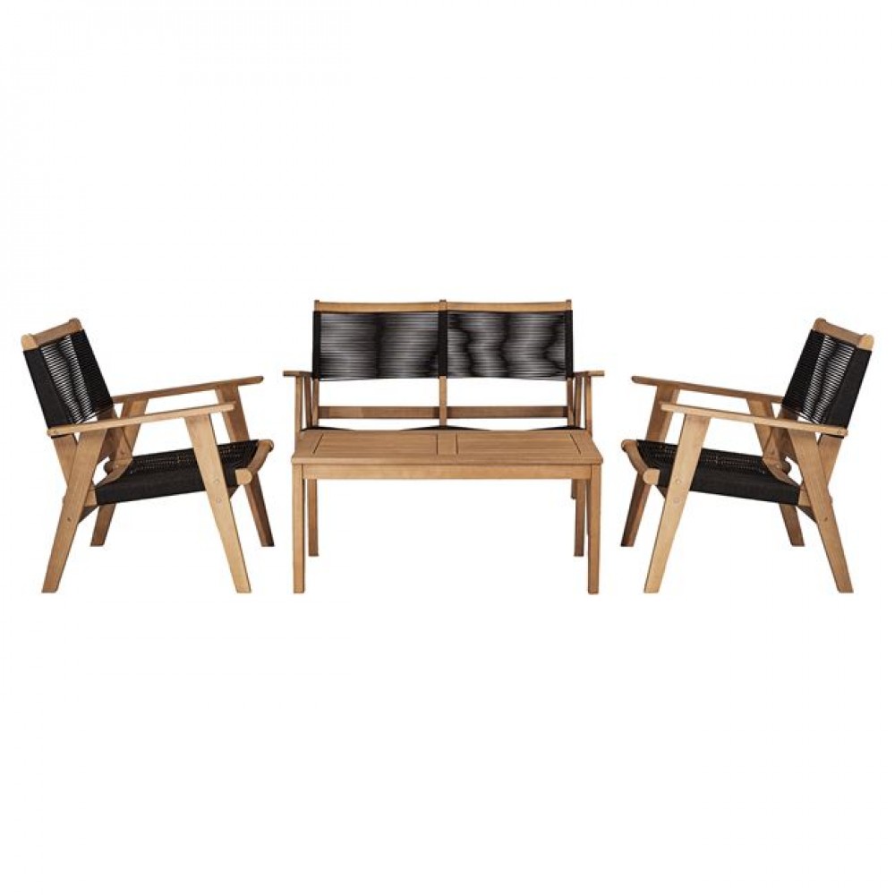 Καναπές καθιστικού διθέσιος "COFFEE" από ξύλο/rope wicker σε χρώμα φυσικό/μαύρο 129x71x84