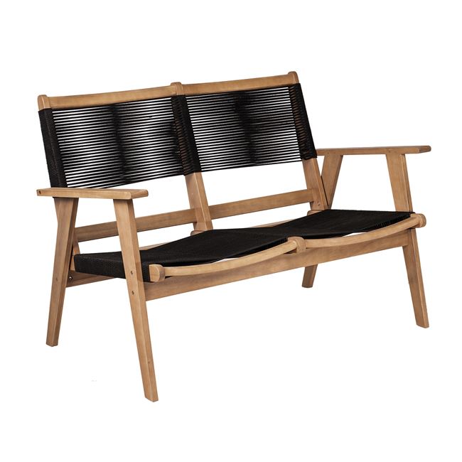 Καναπές καθιστικού διθέσιος "COFFEE" από ξύλο/rope wicker σε χρώμα φυσικό/μαύρο 129x71x84