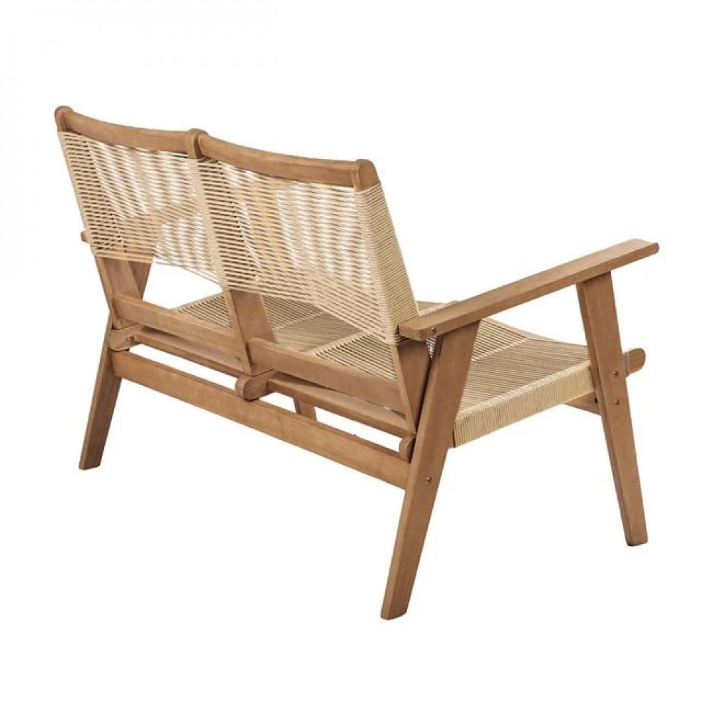 Καναπές καθιστικού διθέσιος "COFFEE" από ξύλο/rope wicker σε χρώμα φυσικό/μπεζ 129x71x84