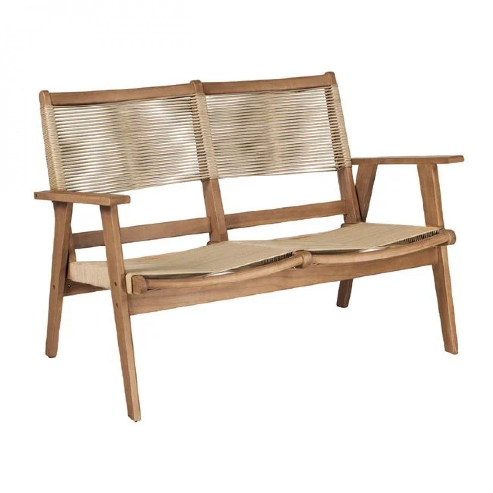 Καναπές καθιστικού διθέσιος "COFFEE" από ξύλο/rope wicker σε χρώμα φυσικό/μπεζ 129x71x84