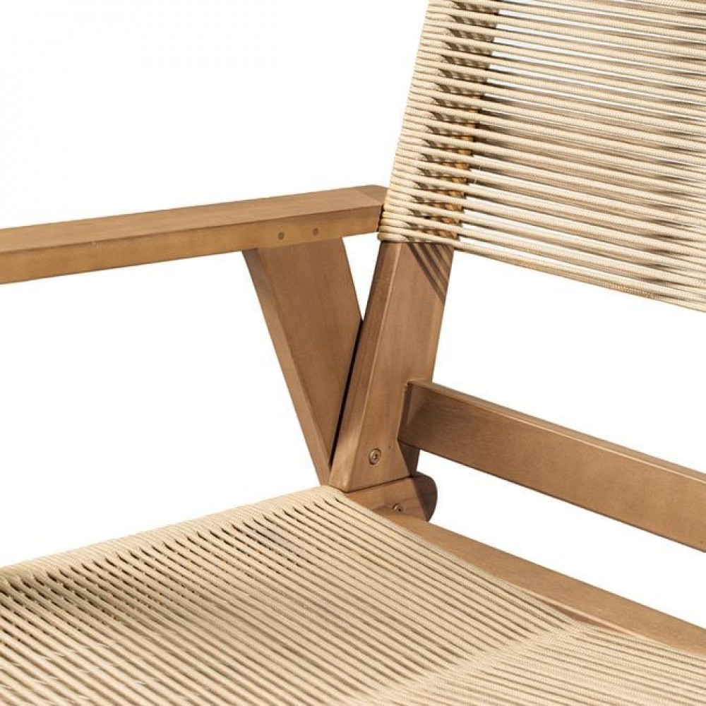 Καναπές καθιστικού διθέσιος "COFFEE" από ξύλο/rope wicker σε χρώμα φυσικό/μπεζ 129x71x84