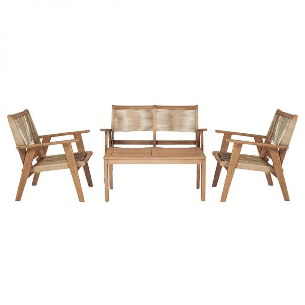 Καναπές καθιστικού διθέσιος "COFFEE" από ξύλο/rope wicker σε χρώμα φυσικό/μπεζ 129x71x84