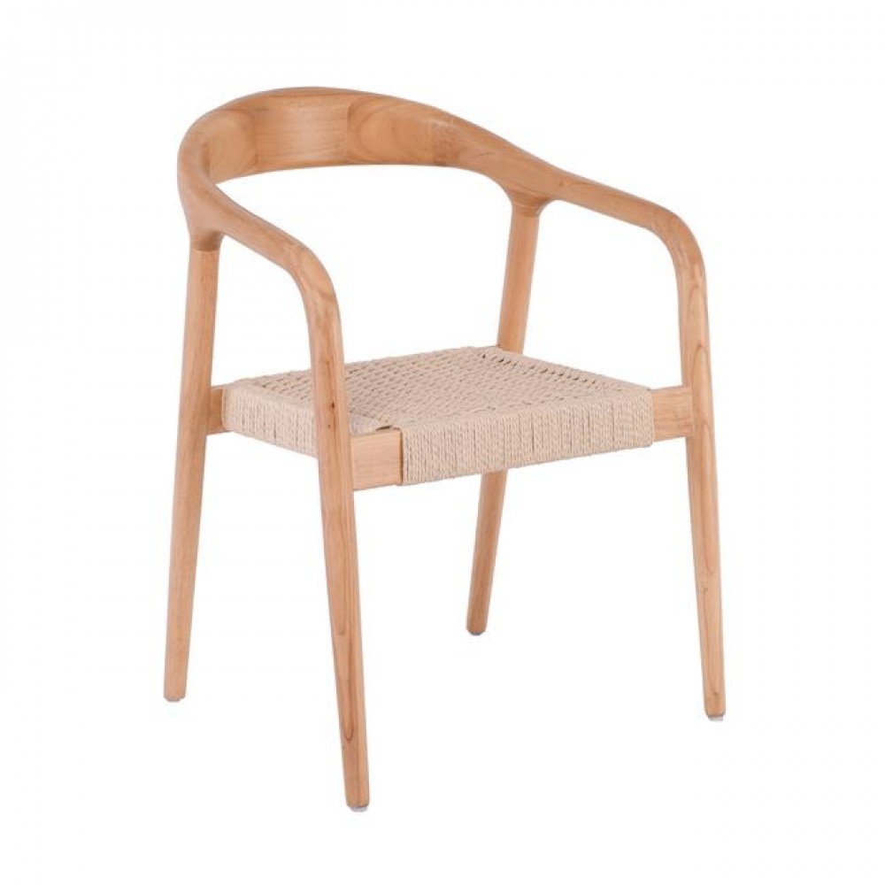 Πολυθρόνα τραπεζαρίας "LEXY" από ξύλο/σχοινί σε χρώμα φυσικό 56x56x78