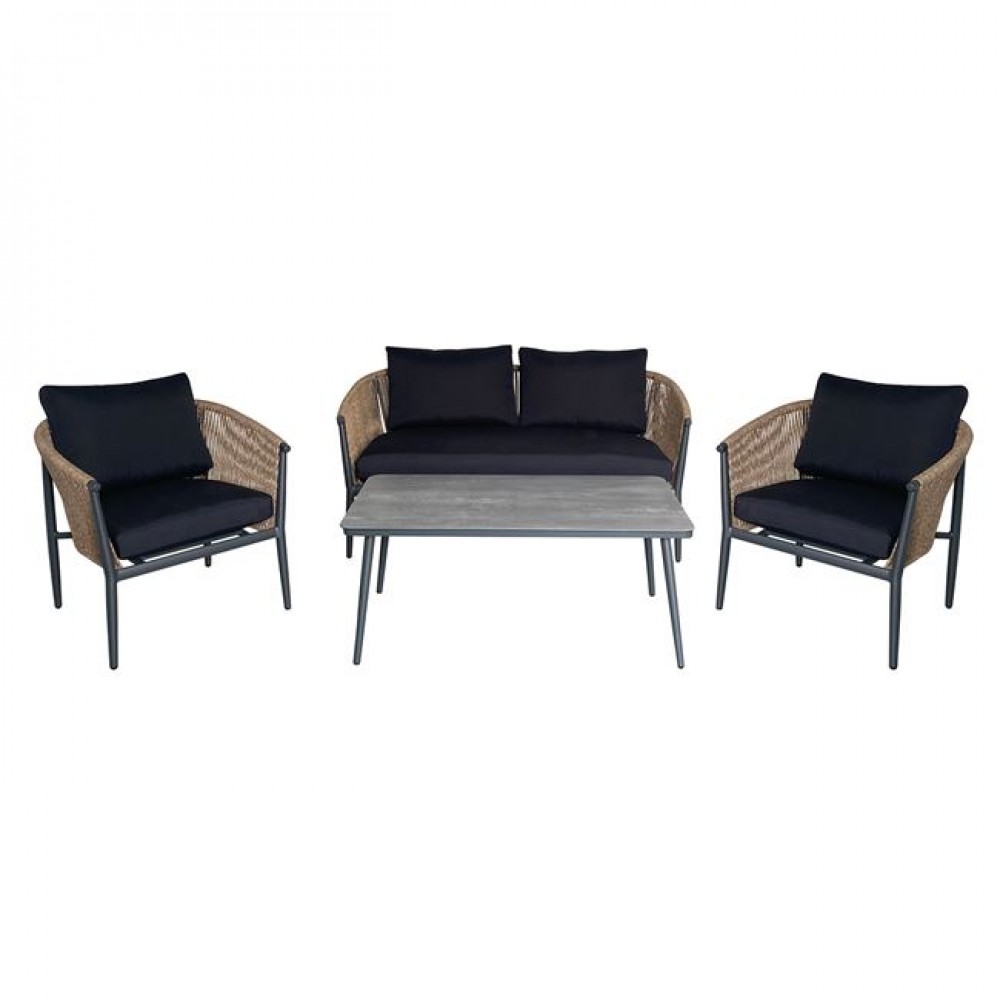 Σετ σαλόνι εξωτερικού χώρου "GASBA" 4τμχ από αλουμίνιο/wicker σε χρώμα ανθρακί/φυσικό