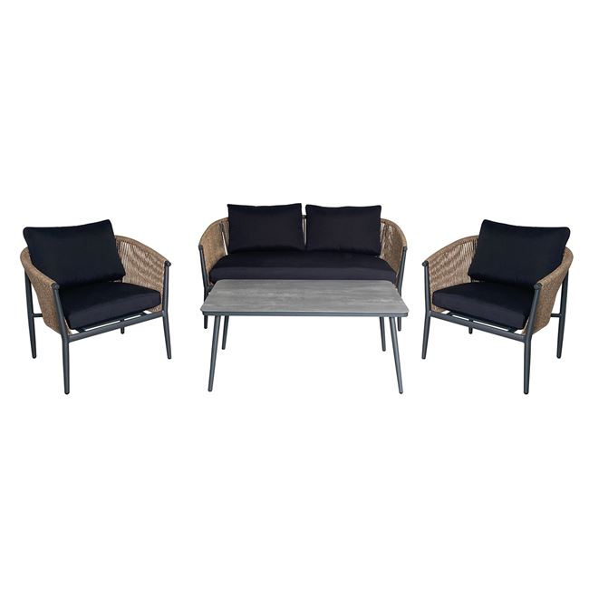Σετ σαλόνι εξωτερικού χώρου "GASBA" 4τμχ από αλουμίνιο/wicker σε χρώμα ανθρακί/φυσικό