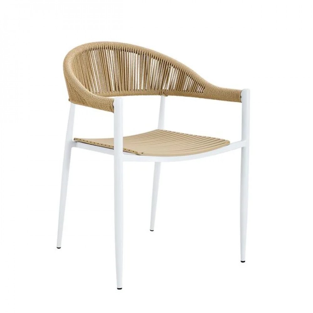 Πολυθρόνα "MALTA" από μέταλλο/pp-uv/wicker σε χρώμα λευκό/φυσικό 57x57x76