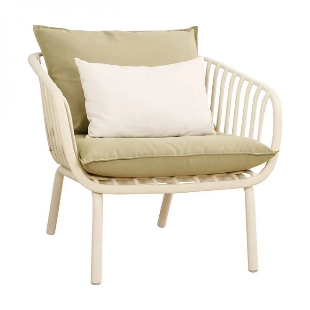 Σετ σαλόνι "ASTRID" 5τμχ από μέταλλο/pp/ύφασμα σε χρώμα κρεμ/ανοιχτό λαδί 123x71x80