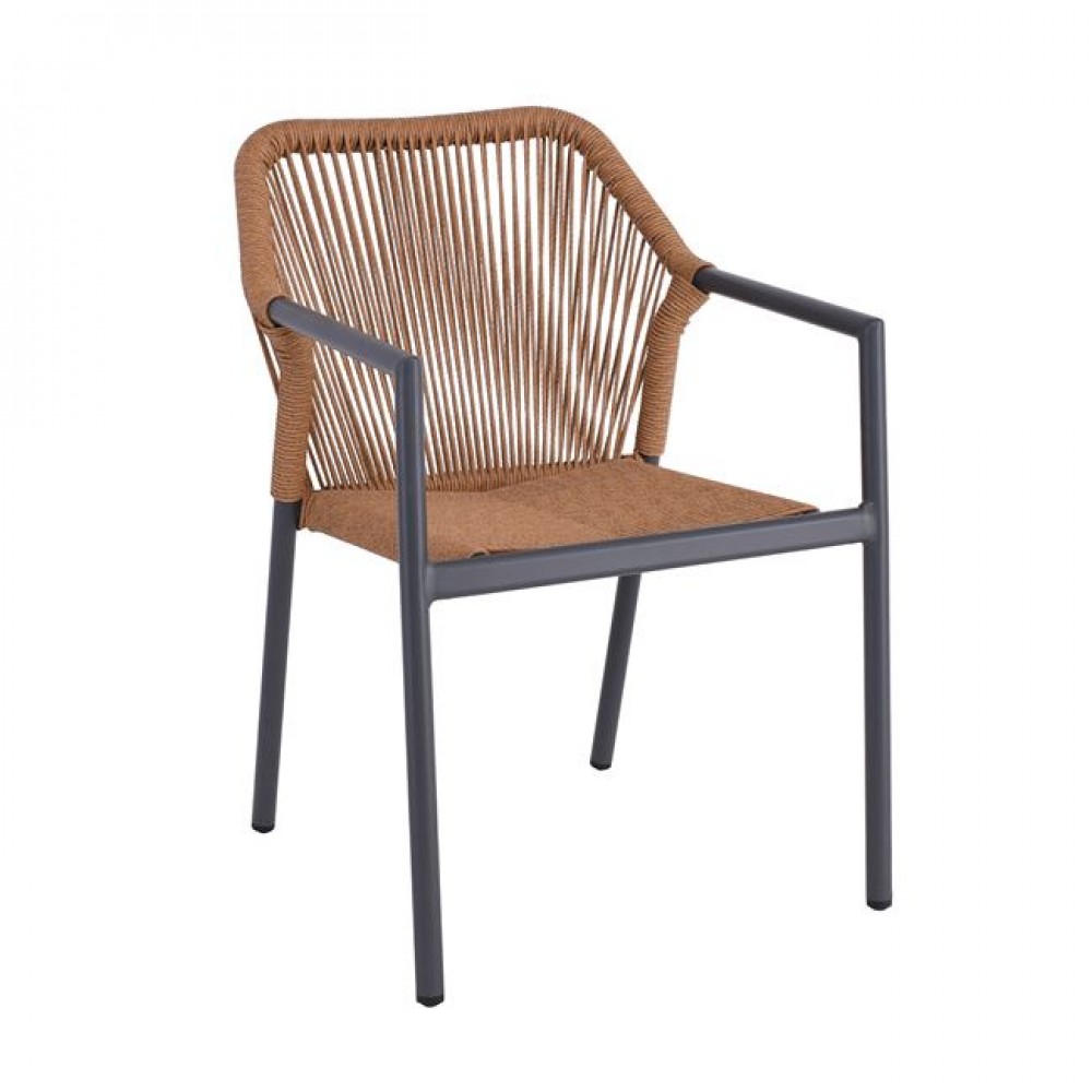 Πολυθρόνα "DINA" στοιβαζόμενη από αλουμίνιο/wicker σε χρώμα ανθρακί/φυσικό 56x60x84