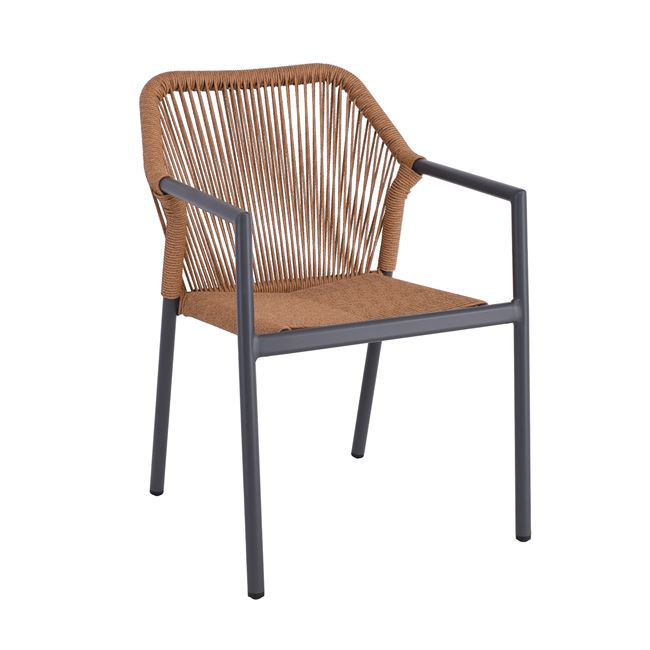 Πολυθρόνα "DINA" στοιβαζόμενη από αλουμίνιο/wicker σε χρώμα ανθρακί/φυσικό 56x60x84