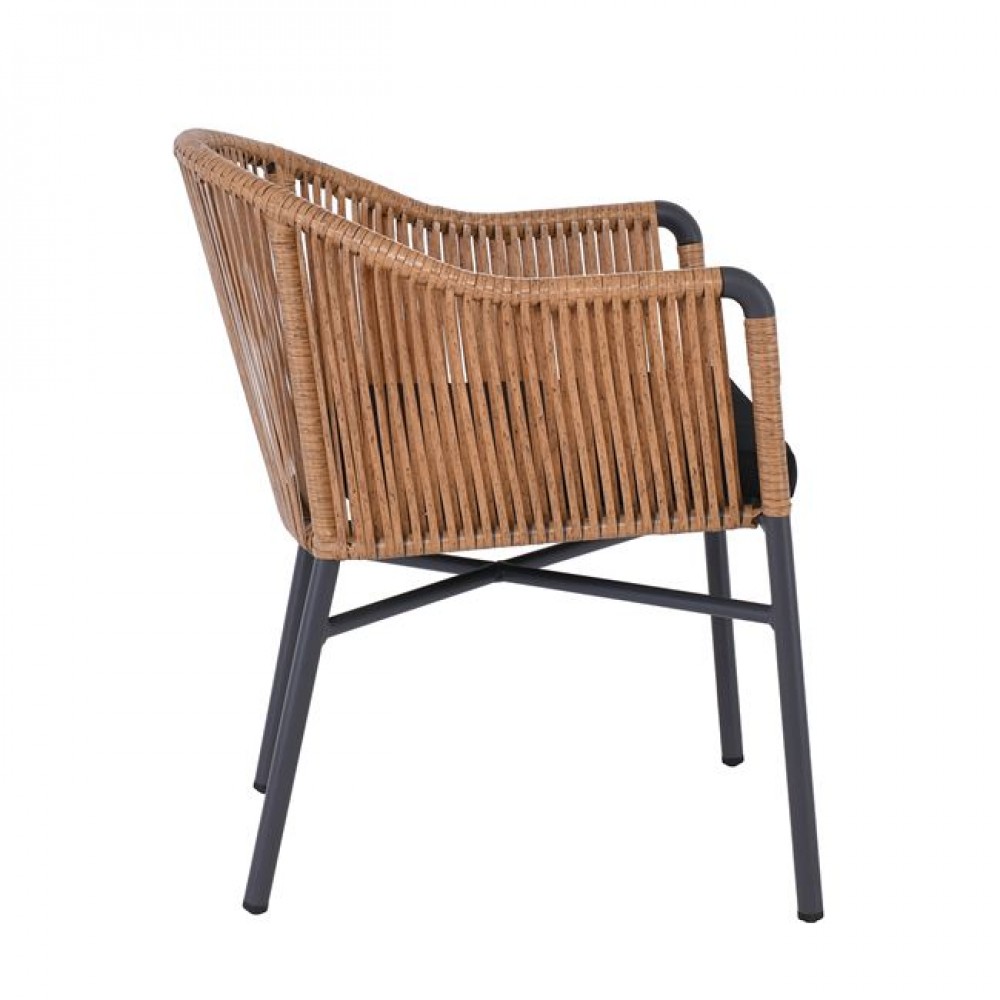 Πολυθρόνα "BRAGA" από αλουμίνιο/wicker σε χρώμα ανθρακί/φυσικό 57x58x77