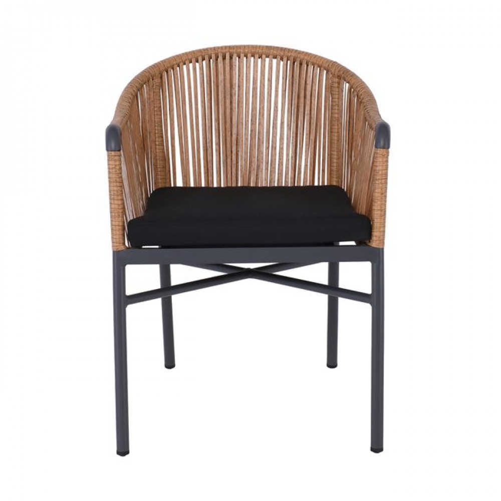 Πολυθρόνα "BRAGA" από αλουμίνιο/wicker σε χρώμα ανθρακί/φυσικό 57x58x77
