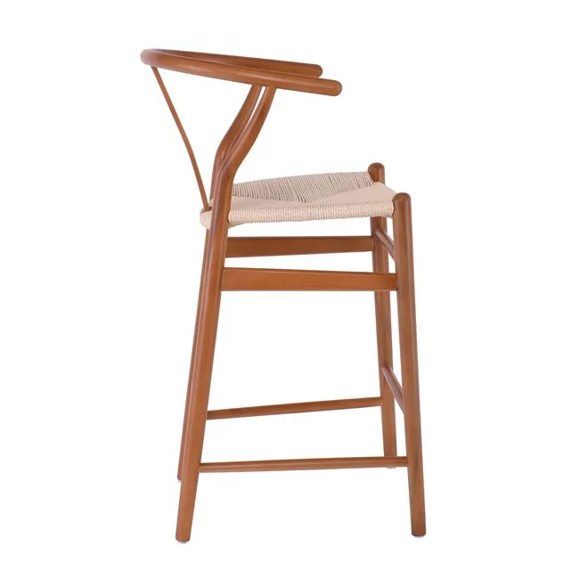 Σκαμπό μπαρ "LIMA" από ξύλο/σχοινί σε χρώμα καρυδί/φυσικό 55x53x67/98