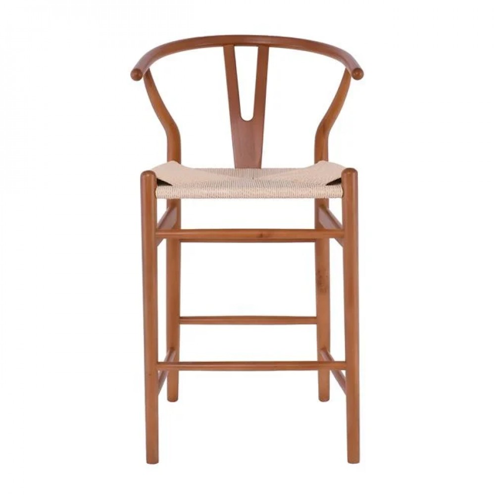 Σκαμπό μπαρ "LIMA" από ξύλο/σχοινί σε χρώμα καρυδί/φυσικό 55x53x67/98