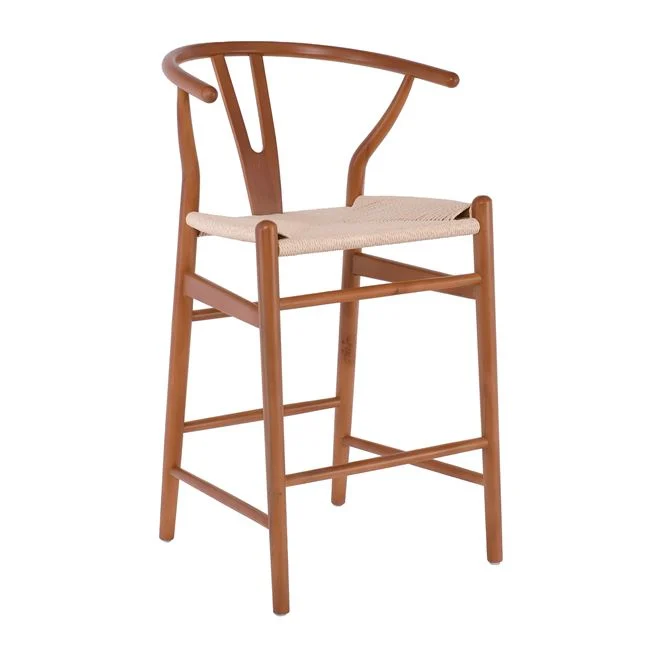 Σκαμπό μπαρ "LIMA" από ξύλο/σχοινί σε χρώμα καρυδί/φυσικό 55x53x67/98