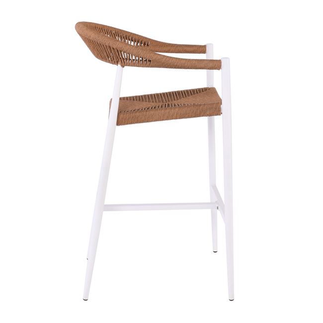 Σκαμπό μπαρ "MADY" από αλουμίνιο/rope wicker σε χρώμα λευκό/φυσικό 56x58x105