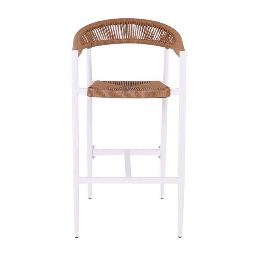 Σκαμπό μπαρ "MADY" από αλουμίνιο/rope wicker σε χρώμα λευκό/φυσικό 56x58x105