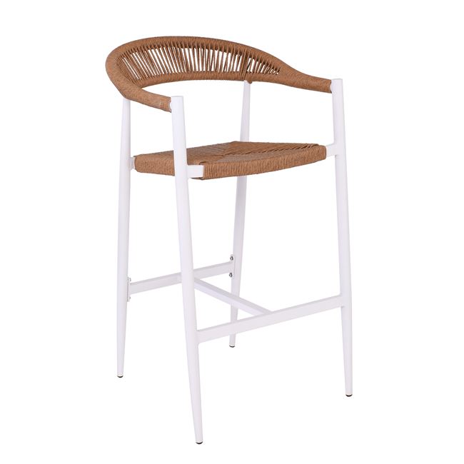 Σκαμπό μπαρ "MADY" από αλουμίνιο/rope wicker σε χρώμα λευκό/φυσικό 56x58x105