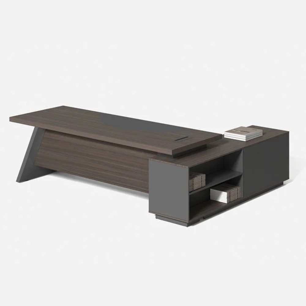 Γραφείο επαγγελματικό "MASTER" αριστερή γωνία σε χρώμα καρυδί/ανθρακί 160x80x75/160x40x62