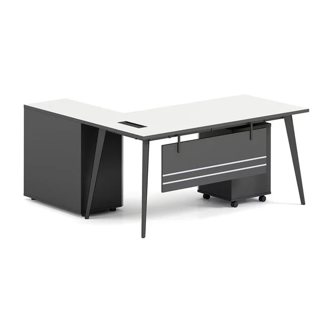 Γραφείο επαγγελματικό "STATUS" αναστρέψιμη γωνία σε χρώμα λευκό/γκρι 160x80/40x75