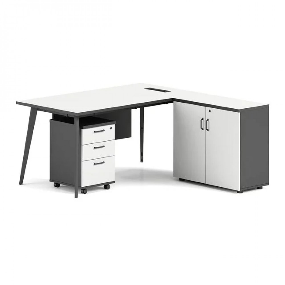 Γραφείο επαγγελματικό "STATUS" αναστρέψιμη γωνία σε χρώμα λευκό/γκρι 160x80/40x75