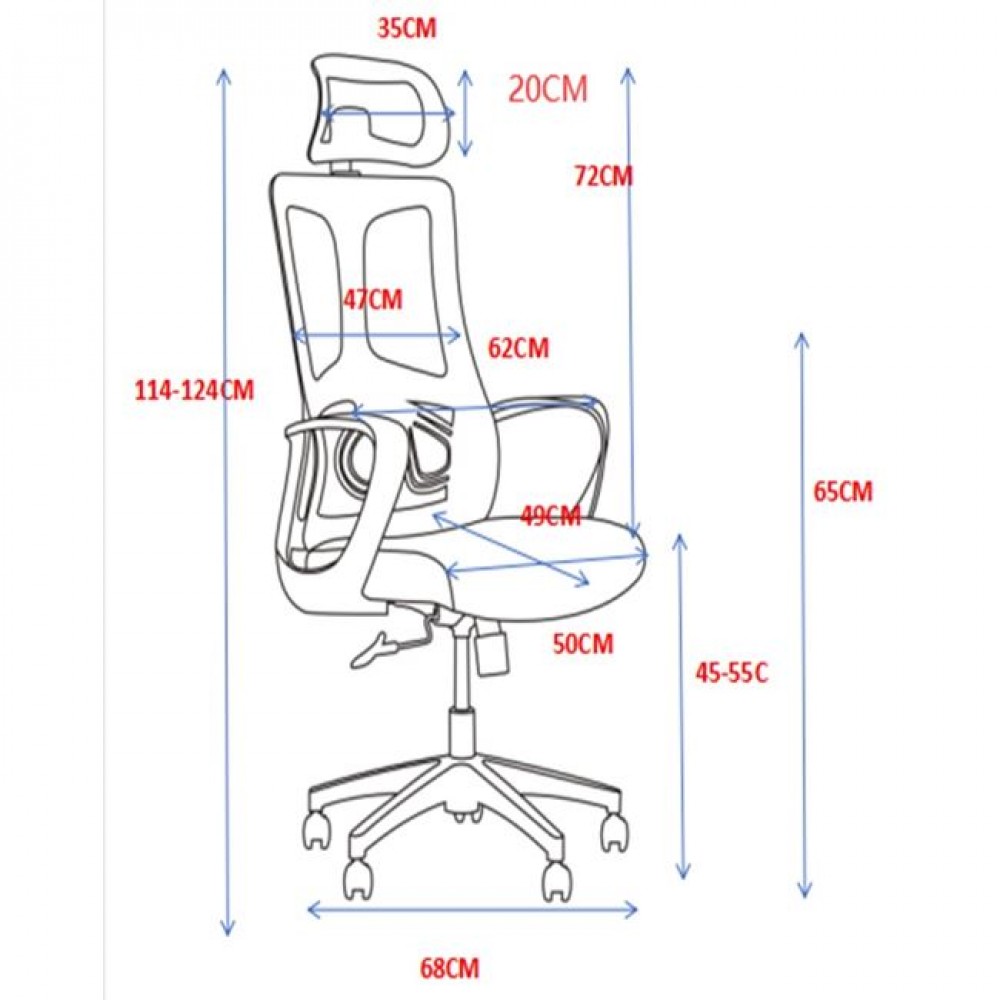 Πολυθρόνα γραφείου διευθυντή από ύφασμα/mesh ύφασμα σε χρώμα μαύρο/γκρι 62x68x114/124