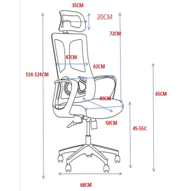 Πολυθρόνα γραφείου διευθυντή από ύφασμα/mesh ύφασμα σε χρώμα μαύρο/γκρι 62x68x114/124