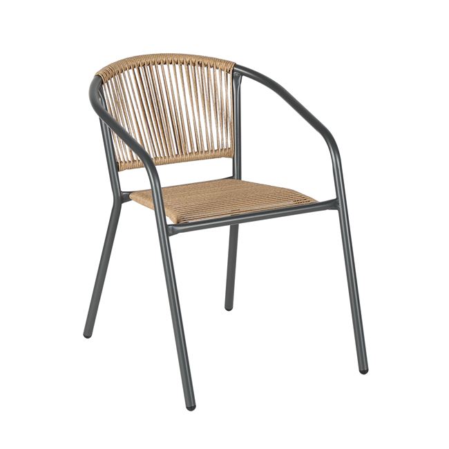 Πολυθρόνα "PATTY" στοιβαζόμενη από μέταλλο/rattan σε χρώμα ανθρακί/φυσικό 54x69x73