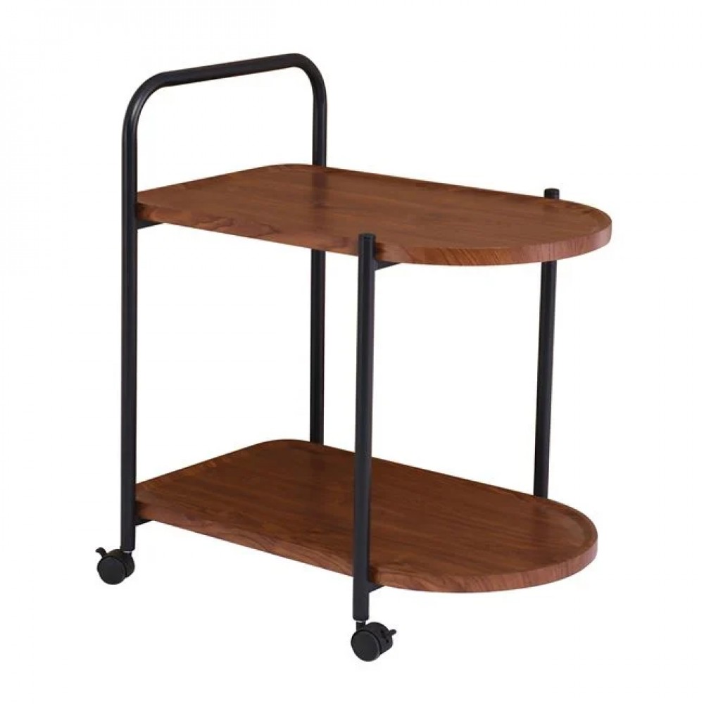 Τρόλεϊ μπαρ-βοηθητικό τραπεζάκι από mdf-pvc/μέταλλο σε χρώμα καρυδί/μαύρο 60x38x65