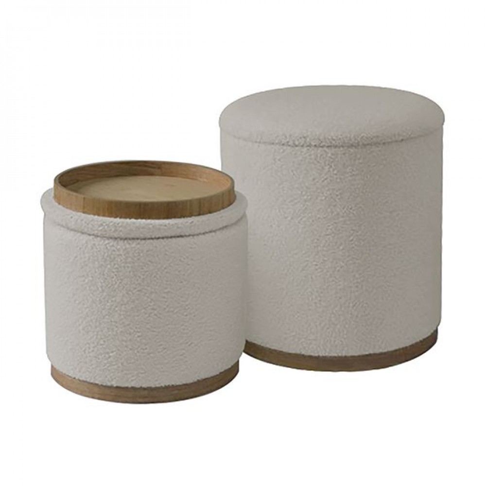 Σετ σκαμπό-τραπεζάκι "MATIC" 2τμχ από mdf/ύφασμα σε χρώμα εκρού Φ38x45&Φ34x32