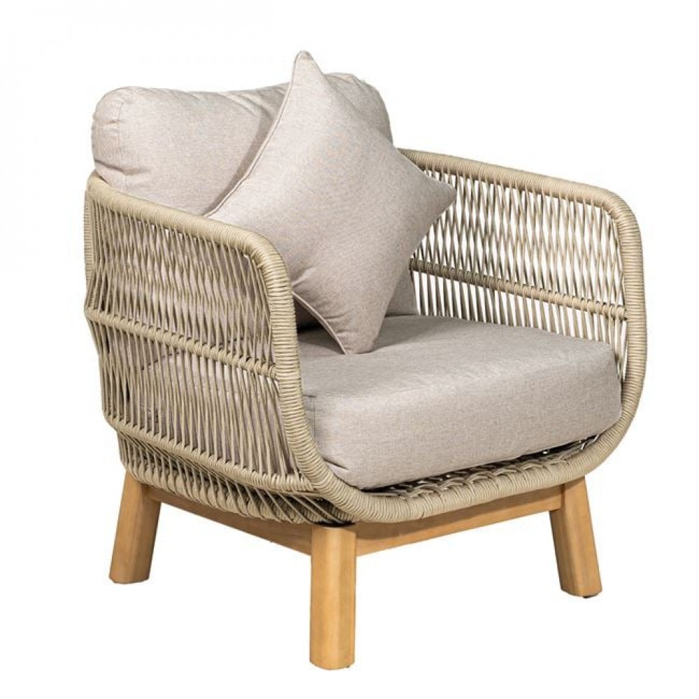 Σετ εξωτερικού χώρου "MARK" από ξύλο/σχοινί/ύφασμα σε χρώμα φυσικό/μπεζ