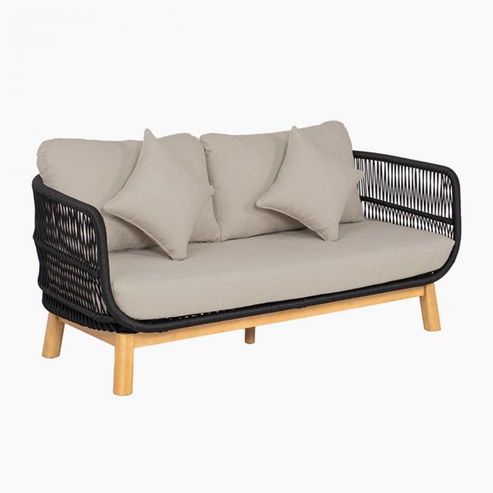 Σετ εξωτερικού χώρου "MARK" από ξύλο/σχοινί/ύφασμα σε χρώμα φυσικό/μαύρο/μπεζ