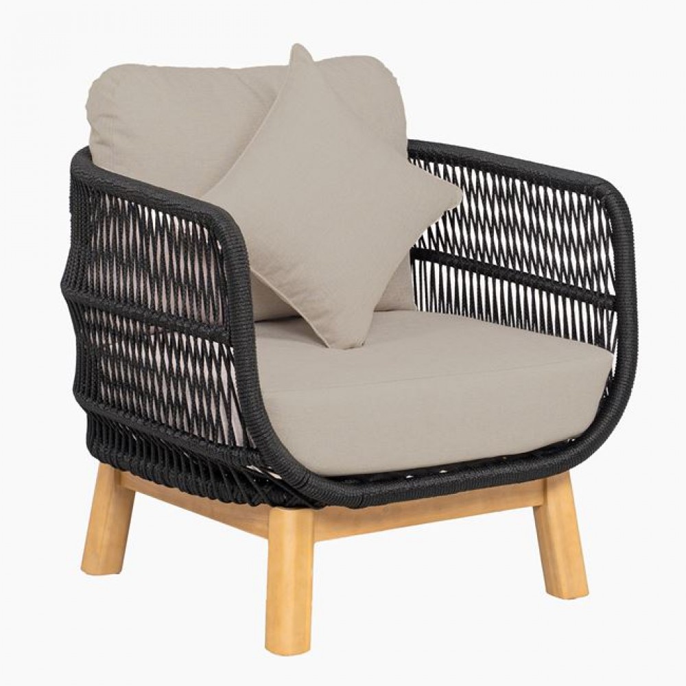 Σετ εξωτερικού χώρου "MARK" από ξύλο/σχοινί/ύφασμα σε χρώμα φυσικό/μαύρο/μπεζ